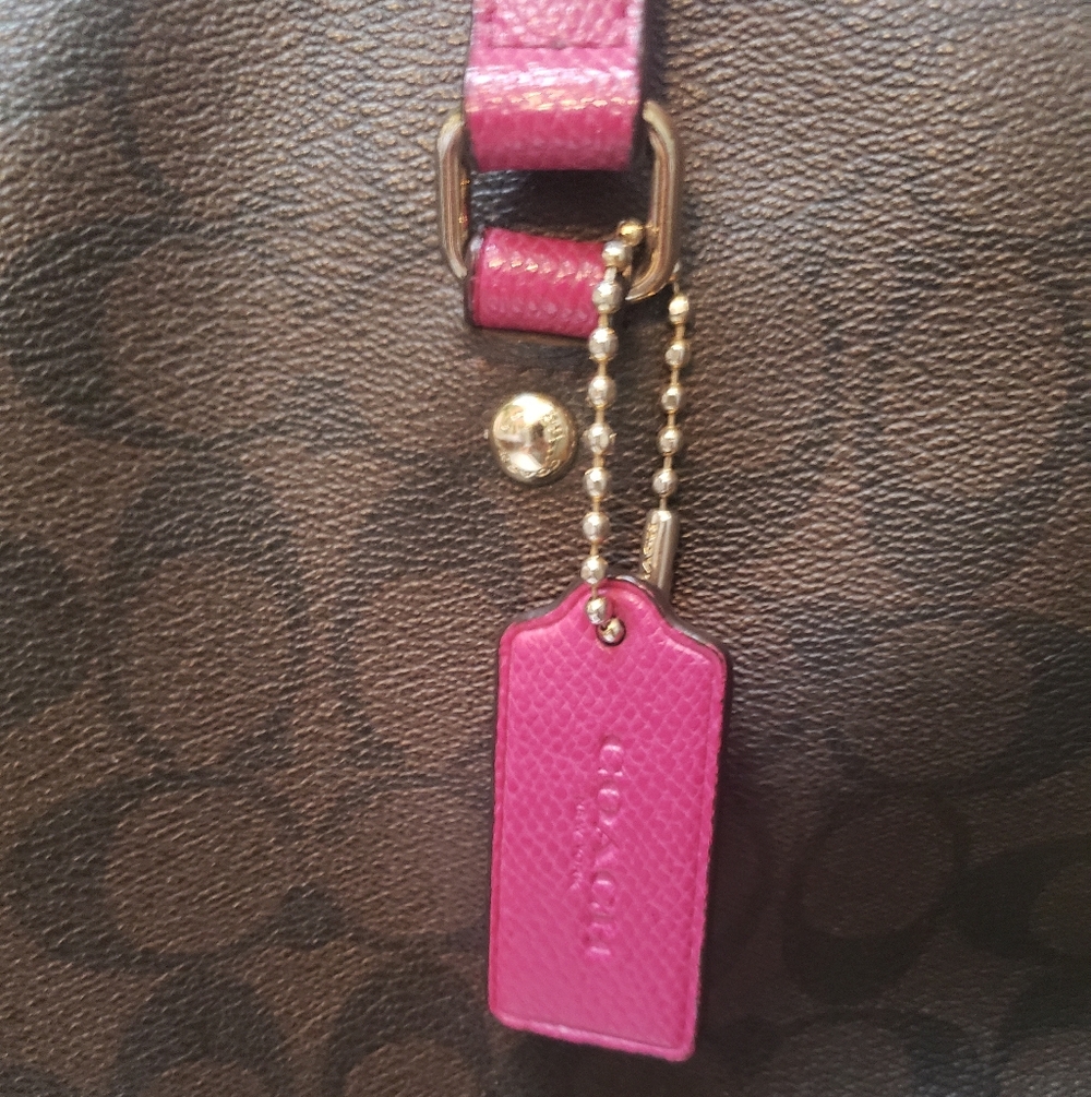 Coach Autentic F34603 Brown & Fuchsia Signature Tote Bag 13×11×5 - Picture 4 of 11